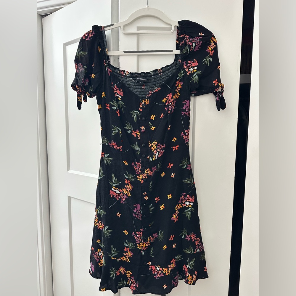 Olivaceous Black Floral Mini Dress